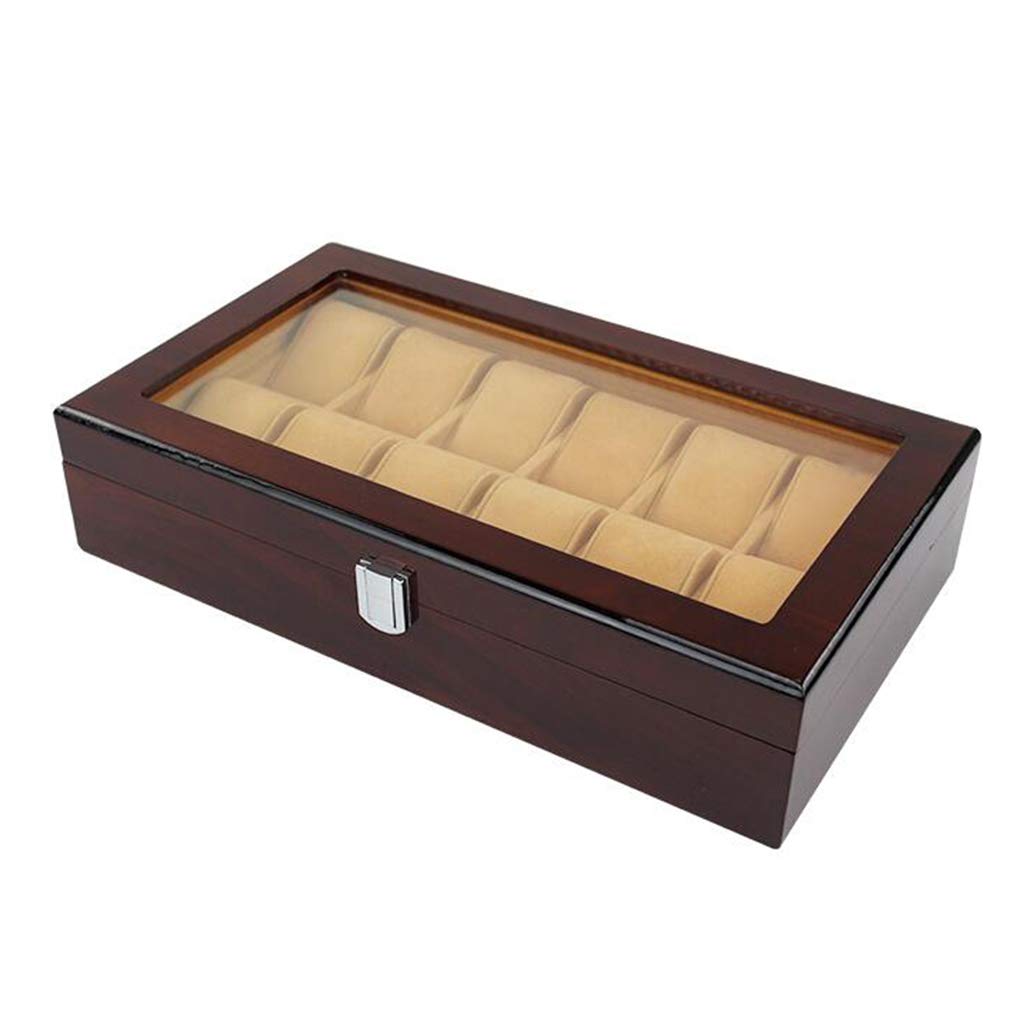 ANVLOJRIH Watch Box - Glass Lid 12 Slots Watch Jewellery Display Storage Case with Glass Top Bracelet Tray Showcase Organiser 12 Removal Storage Pillows
