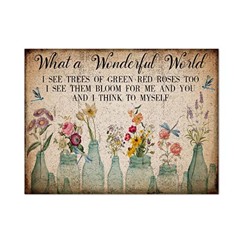 Plaque en bois Wonderful World libellule et rose, décoration de 30x40 cm