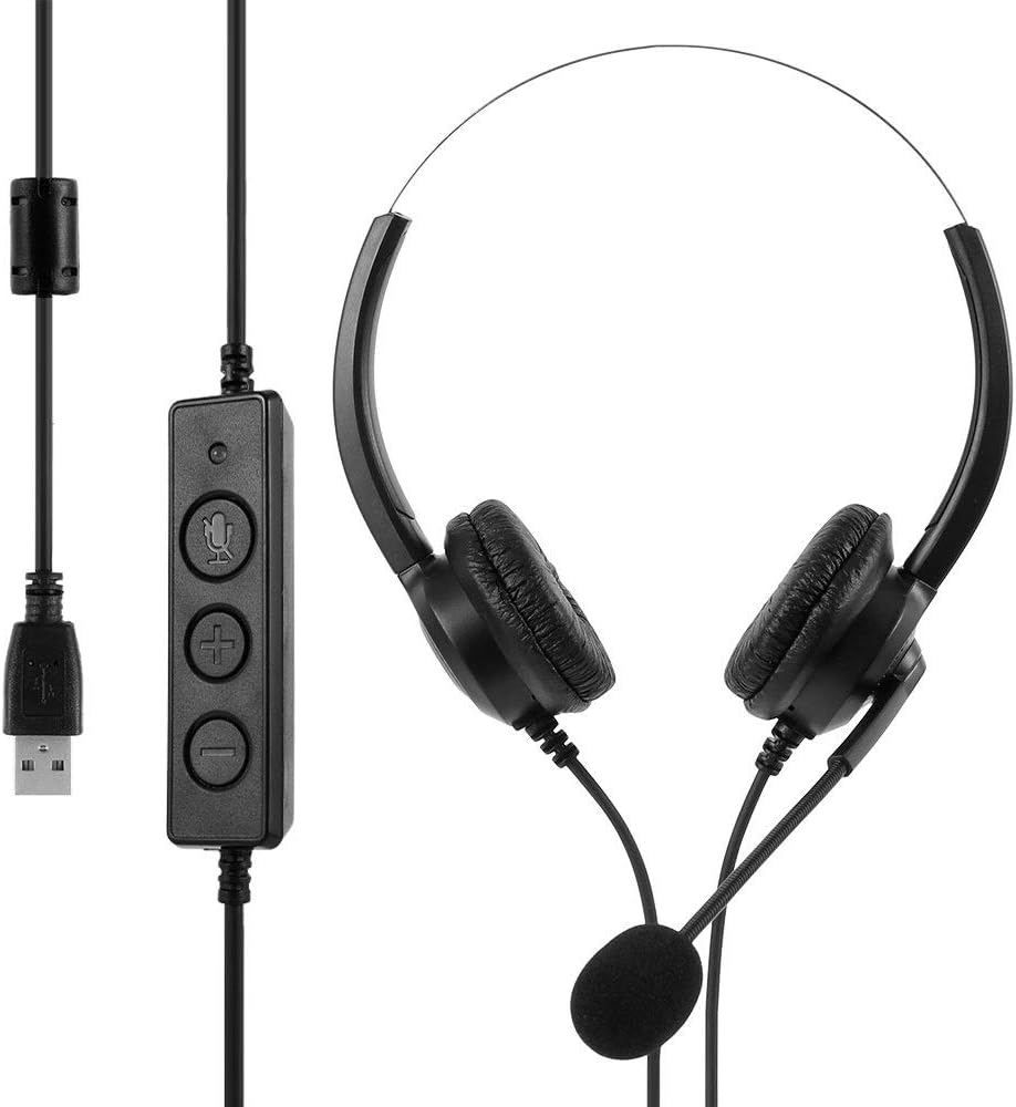 Computer USB Headset with Microphone and Mute Option Wired 360 Degree Rotation PC Headset with