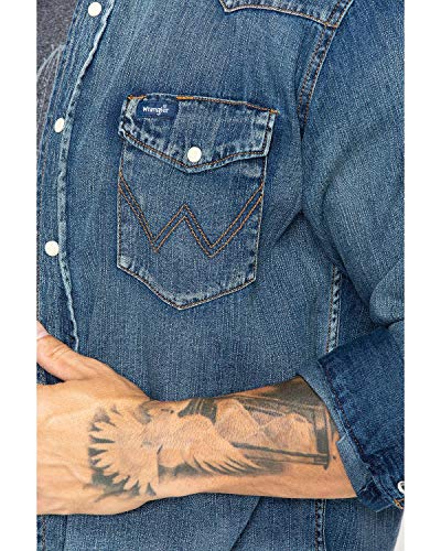 Wrangler Men's Big and Tall Western Work Shirt Washed Finish, Antique Blue, XX-Large