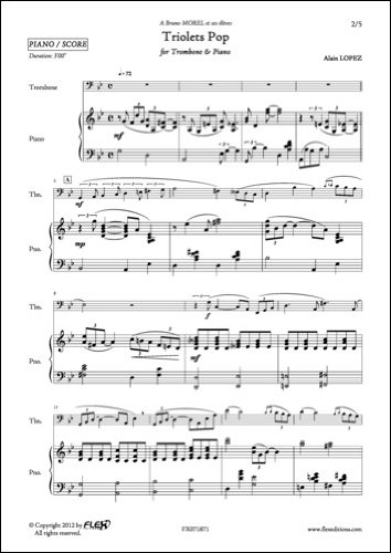 PARTITION CLASSIQUE - Triolets Pop - A. LOPEZ - Trombone et Piano