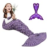 AmyHomie Mermaid Tail Blanket - Kids Crochet Mermaid Sleeping Bag - Purple Fish Scales