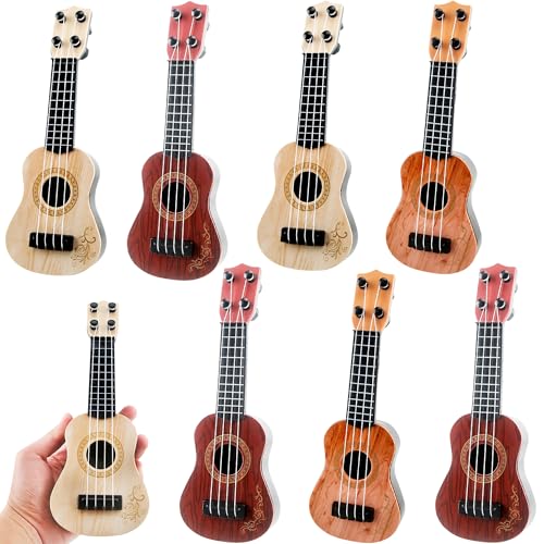 Rcanedny - 8 piezas de juguete de guitarra para niños, mini guitarra de plástico, ukelele clásico,...