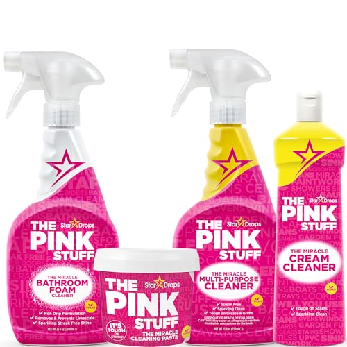 Image of Stardrops - The Pink Stuff - Miracle Cleaning Ultimate Bundle – Paste, Multi-Purpose Spray, Bathroom Foam Spray, and Cream Cleaner – Ideal for Kitchens, Bathrooms, Outdoors, and More