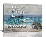 Christian Turtle Wall Art Inspirational Bible Verse Pictures Wall Decor Beach Ocean Canvas Prints Framed Modern Painting Artwork for Bedroom Office Living Room Bathroom Dining Room 16'x12'