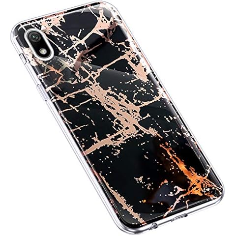 Uposao Kompatibel mit Huawei Y5 2019 Hülle Transparent Dünn Weiche Silikon Handyhülle Glitzer Marmor 3D Geometrische Durchsichtige Schutzhülle Stein Marble Handytasche,Marmor Schwarz Cover