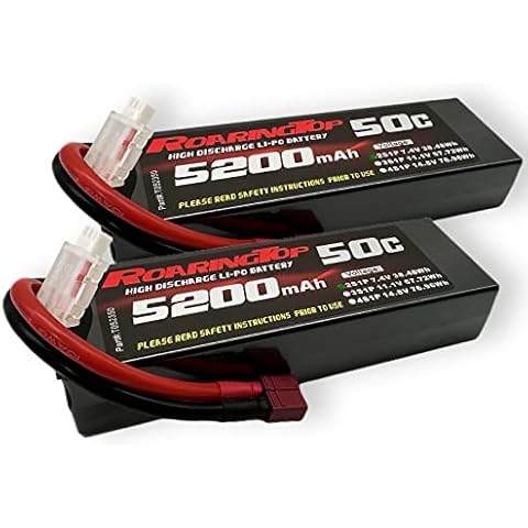 RoaringTop 7.4V 50C 5200mAh 2S RC Lipo Battery with Deans Connector for RC Car Truck Truggy Boat(2 Packs) Cover