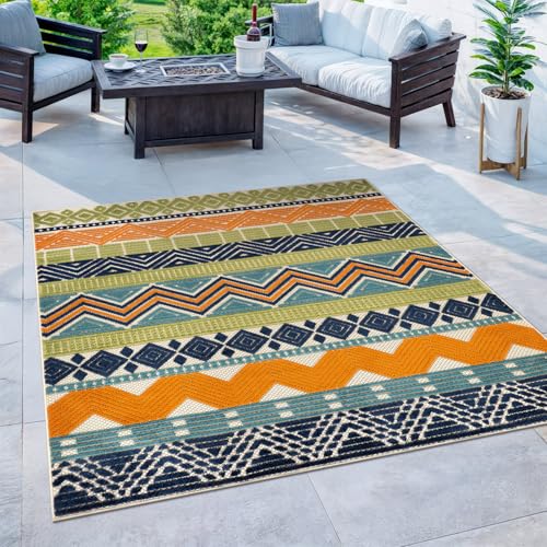 Rugshop Marbella Indoor/Outdoor Boho Patio Square Rug Multi 6'6" x 6'6"