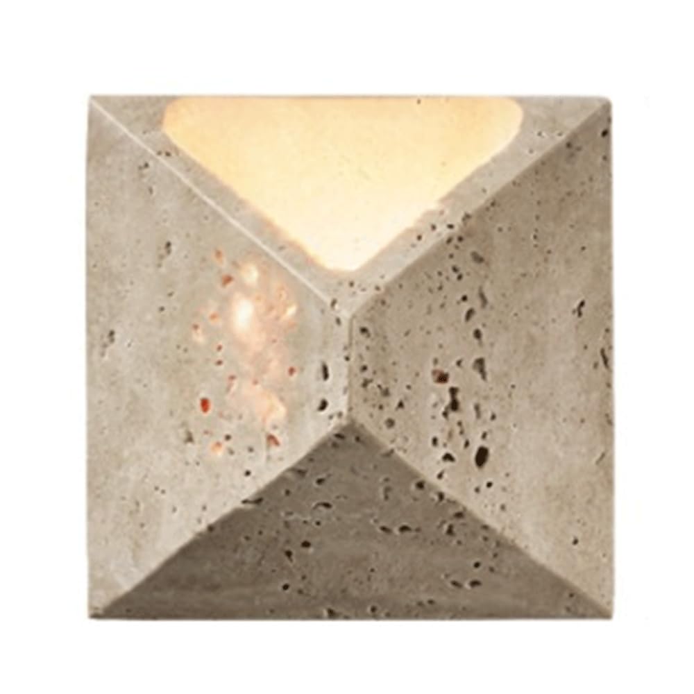SHUANGZ Vintage Square Wall Sconces Entrance Wall Lamp Natural Yellow Travertine with Soild Wood Base,Warm Light LED Wall Mounted Lamp Applicable to Night Stands Bedroom Hotel Study Room's