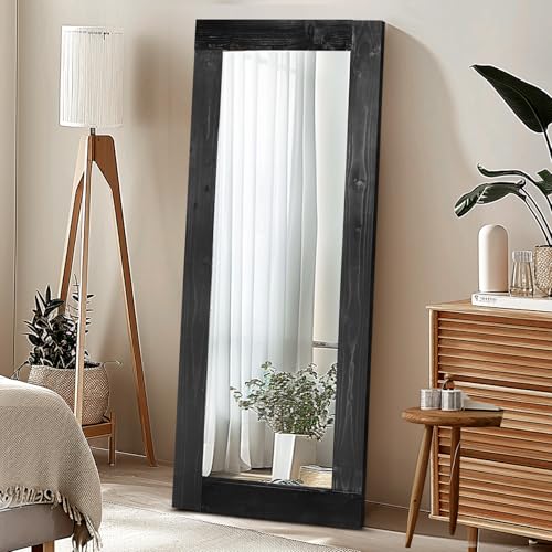 Image of 58x24in Full Length Mirror, Solid Wood Convex Frame, Black