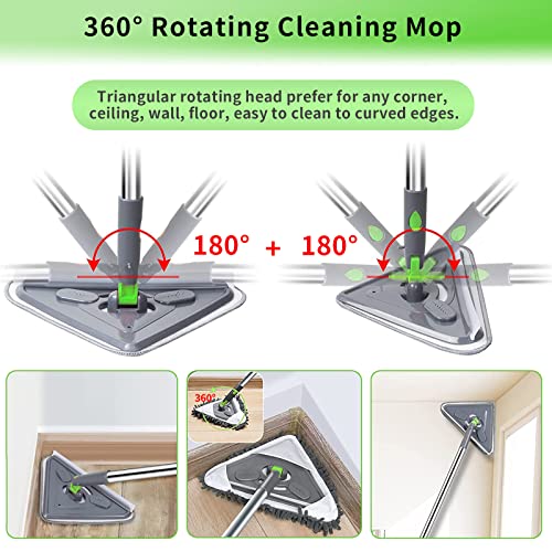 Wall Cleaner Mop, Baseboard Cleaner Tool Duster, with Extension Pole 23" to 85", with Window Squeegee, 6 Replacement Washable Microfiber Pad, for Cleaning Walls Baseboard Ceiling Window Floor