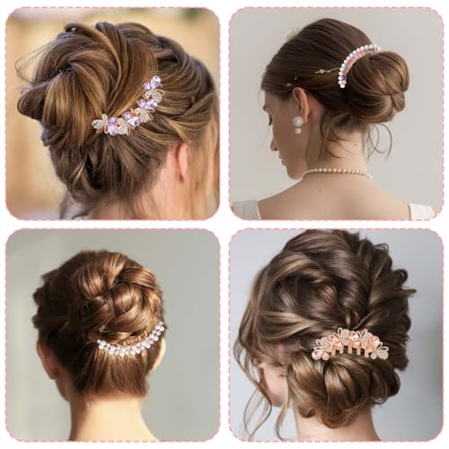 4 peças de pente de cabelo torcido francês com pérolas, coque de cabelo decorativo strass, pente de