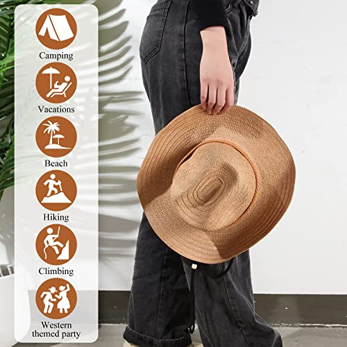 Image of JaGely 12 Pcs Straw Cowboy Hats for Women Men, Wide Brim Summer Hat Bulk Sun Protection for Western Themed Party