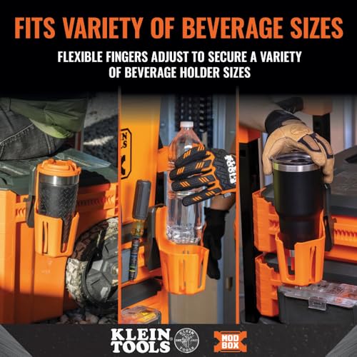 klein tools 54817mb modbox cup holder anti-spill self-leveling swivel modular tool storage system side mounting accessory easy one-handed attachment