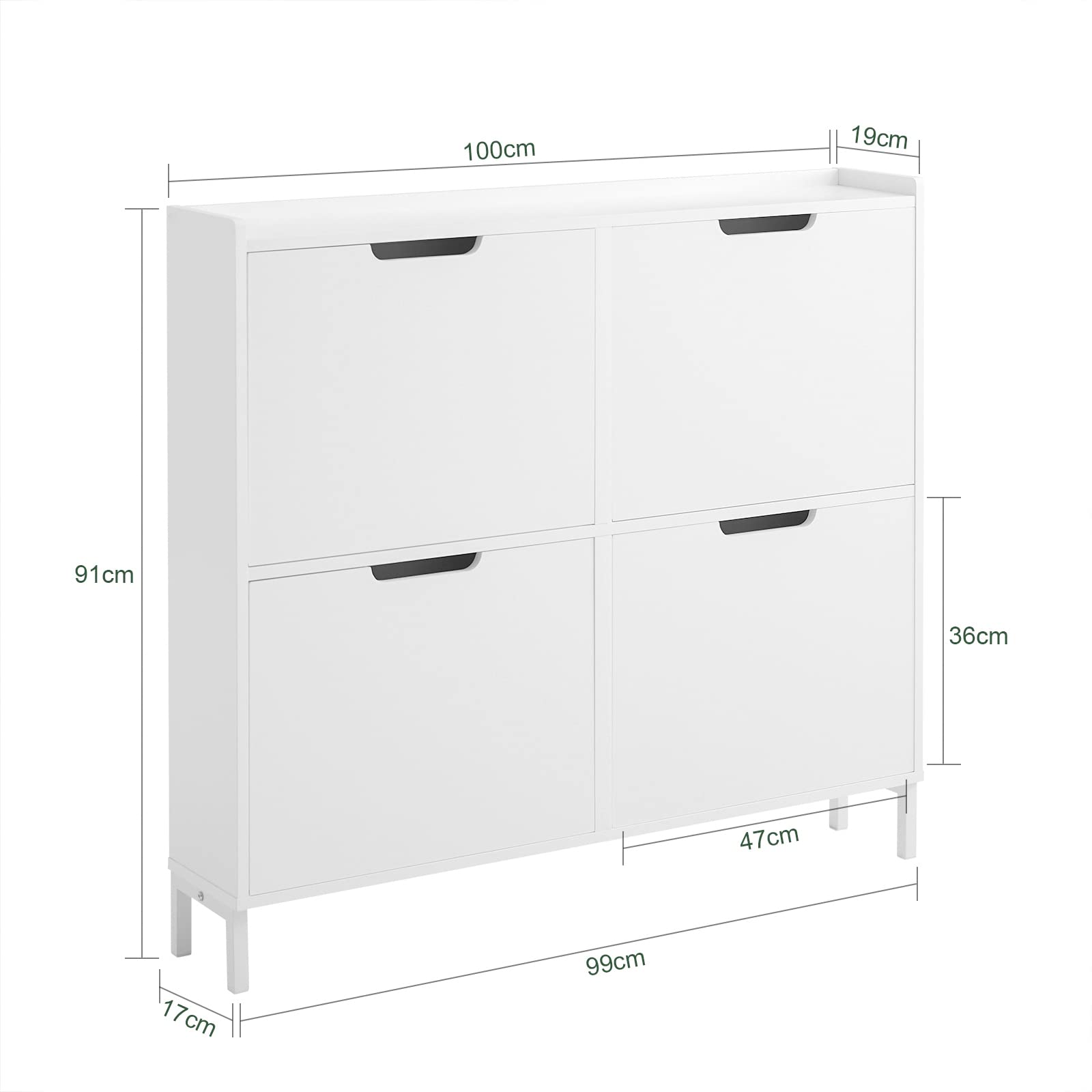 SoBuy Scarpiera Salvaspazio Slim da Ingresso Mobile Portascarpe con 4 Ante a Ribalta Regolabili in Legno Armadio Scarpiera Alta e Stretta per Corridoio, 100x19x91 cm，Bianco, FSR100-W