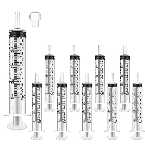 YMACL 10pack 10ml Plastic Syringes with Measurement for Feeding Pets ,Liquid Scientific Labs,Watering,Dispensing Lip-gloss, without Needle with Cap