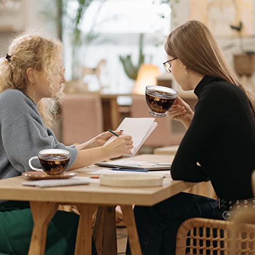 Megarte Vintage Glass Coffee Mugs - 14 Oz Embossed Glass Mugs With Bamboo Lids And Golden Spoons Set Of 4 - Glass Coffee Cups For Cappuccino, Latte, Cereal, Yogurt, Tea Christmas Thanksgiving Gifts #TOP4