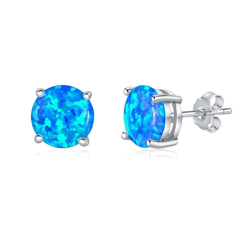 SILVEGO Orecchini A Perno In Argento 925 Con Opale Sintetico Blu 8 Mm - Farfallina, Rodiati, Senza Nichel, In Scatola Regalo