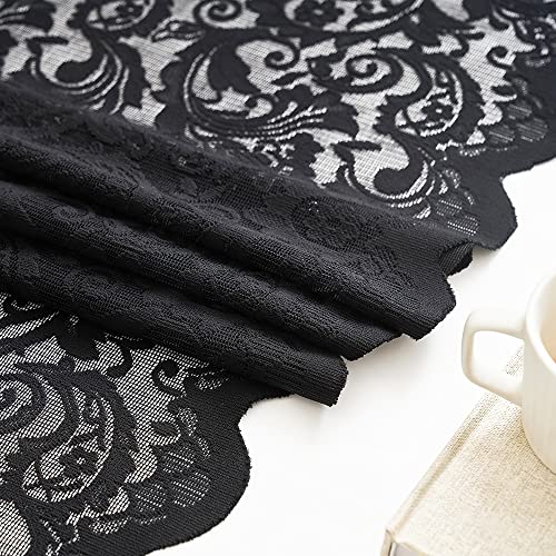 Black Floral Curtains 108 Inches Long 2 Panels Set Elegant Boho Lace Semi Sheer Curtain Drapes For Living Room Sliding Glass Door 9Ft Tall Farmhouse/ Gothic/Skull /Halloween Decor,52W X 108L Inches #TOP5