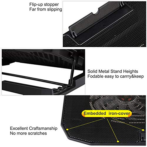 KEROLFFU 10-15.6" Office Laptop Cooling Pad (Big 2Fans Super Quiet, Double Sides Built-in USB Line, Back Feet Stand) - Thumbnail 2