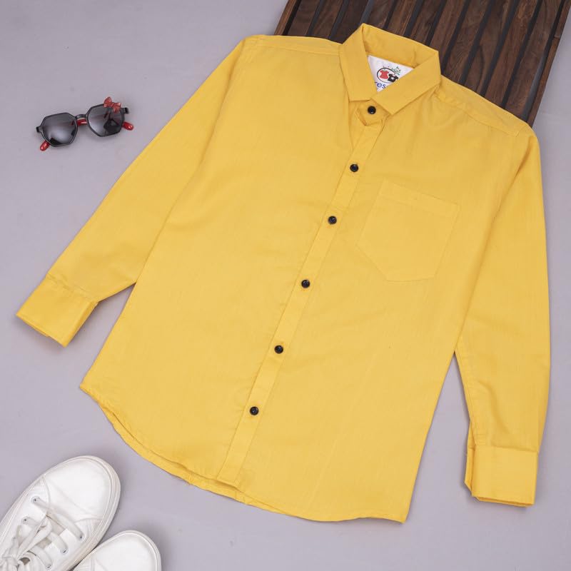 Image of Boy's Kids Regular Fit Solid Pattern Cotton Shirt with Pocket Collared Neck Long Sleeve Button Down Closure Type and Standard Length | Boys Cotton T-Shirts Set | Shirt for Boy