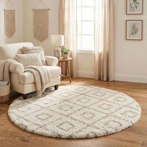 Image of Shaggy Polyester Microfiber Round Rug Carpet for Living Room | Ultra Soft Fluffy Plush Area Rug | Anti-Skid Non-Slip Backing | Washable Carpet for Bedroom- (4x4 feet, A3, Round)