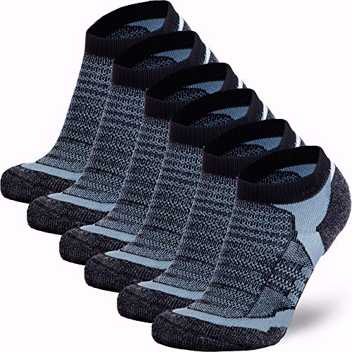 Pure Athlete Calcetines de lana merino para hombre, mujer, corte bajo acolchado atlético calcetín para correr, absorbe la humedad, Youth (Age 5-10), Paquete de 6 - Negro/Gris Cover