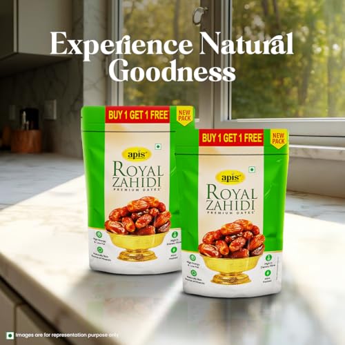 Image of Apis india limited Royal Zahidi Premium Dates 500 G x 2 (Buy 1 Get 1 Free) | Khajoor Dry Fruit & Nuts Natural Sweetener | Healthy & Nutritious Snack | Rich in Fiber & Energy