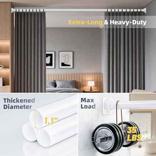 Image of STARLATTA Long Tension Shower Curtain Rod 31-120 Inch (10ft): 1.1 inch Dia Rustproof Stainless Steel, No Drilling Heavy Duty, Adjustable Room Divider for Bathroom Window, Matte White