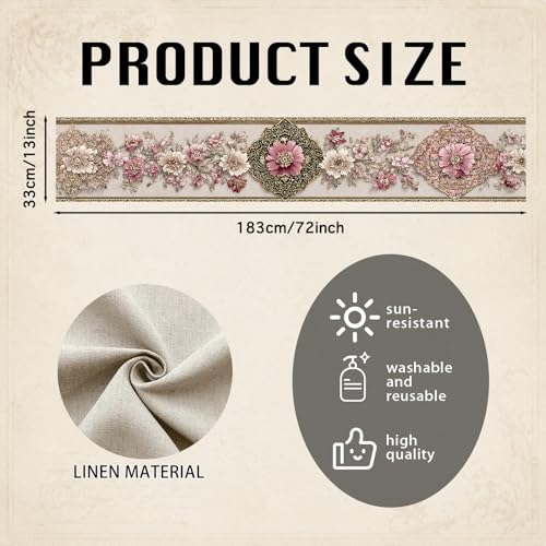 Image of Nuxovilar Pink Floral Table Runner Flax 13x72 in