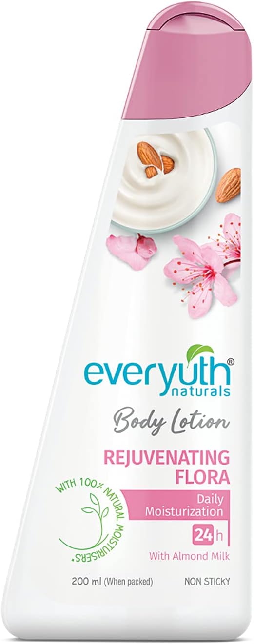 Everyuth Naturals Body Lotion Rejuvenating Flora| Non- Sticky|24 hr Moisturization|For all skin types |for Men & Women|100% Natural Almond Milk - 200ml