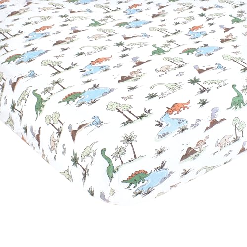 Image of Hudson Baby Unisex Baby Cotton Fitted Crib Sheet, Dinosaur Adventures, One Size
