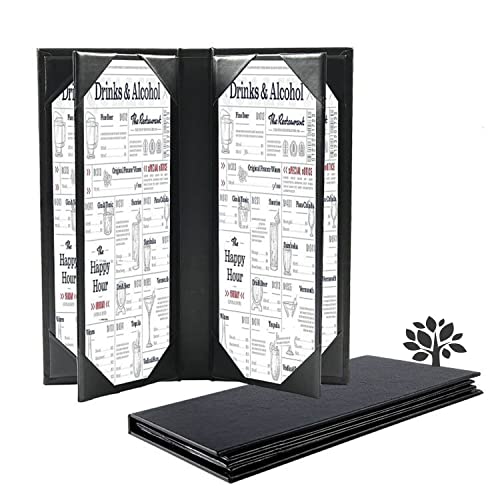 Leather Menu Covers with Strong Wood Inside for 4.25x11 inch menus, Six View Leather Menu Holder for Restaurant Coffee Bars Hotel Wine List Cocktail(4.25"×11"/6 Views/1 pcs)