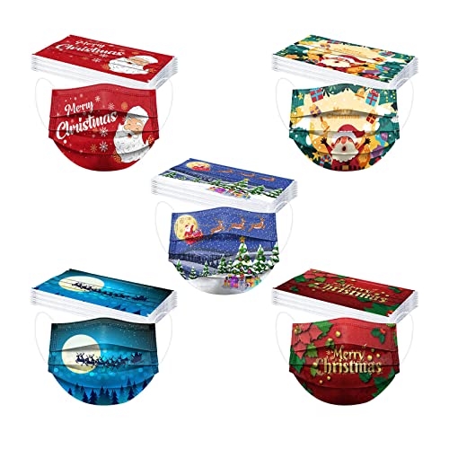 KUAIDO 10 Stück Erwachsene Mundschutz Einweg 3-lagig Weihnachtsmaske mit Motiv Gradient Mund und Nasenschutz Atmungsaktiv Maske-Tücher Bandana Halstuch Schals für Männer Frauen 2022 Neu Cover