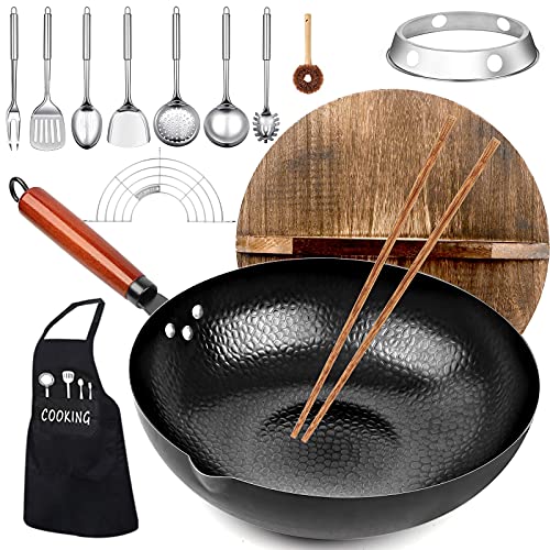 kaqinu 14 Piece Carbon Steel Wok Pan, Woks...