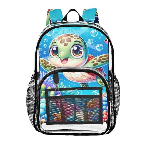 Women Clear Backpack Cute Cute Cartoon Green Turtle Boys Backpacks for Girls Plastic See through Bookbag