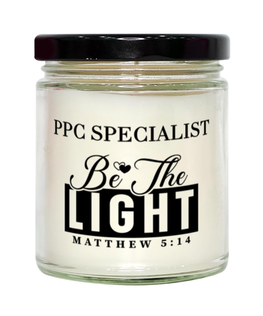 Bible Verse for PPC Specialist Candle,Christmas Gifts for PPC Specialist Be The Light Mattew 5:14 Gifts for Women Coworker PPC Specialist Birthday Candle Christmas Gifts, Housewarming, Soy Wax,