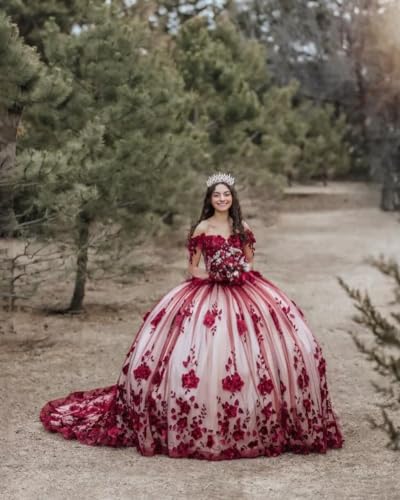 Puffy Tulle Quinceanera Dresses Ball Gown Off Shoulder Lace Sweet 16 Dresses Gorgeous Evening Gown3