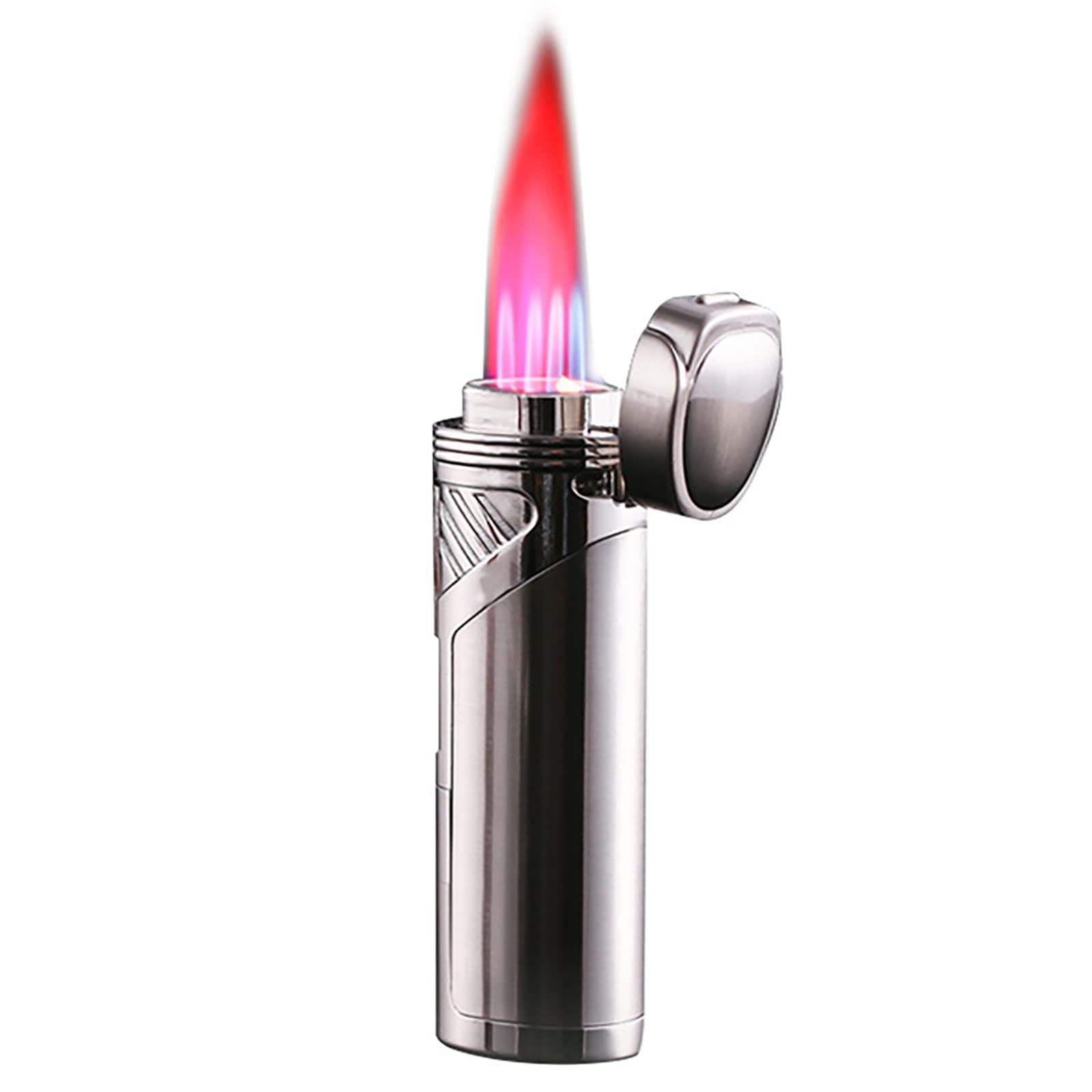 Paquete de 2 mecheros de antorcha de 4 encendedores de gas butano recargables, resistentes al viento, para parrilla, cocina, chimenea, camping (combustible no incluido), plateado, 82,5 x 29,5 mm