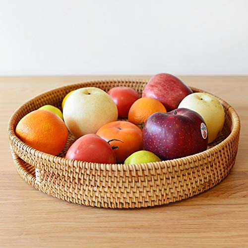 Decrafts Coffee Table Tray Round Rattan Ottoman Tray Woven Serving Trays With Handles For Home And Kitchen Decorative Natural (Large 14 Inch X 2.8 Inch) #TOP5