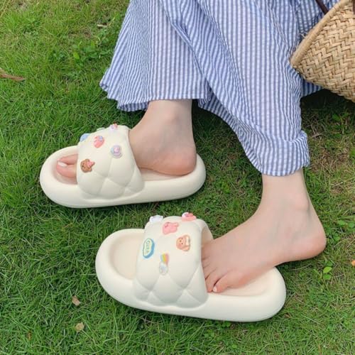 Cute Pillow Slippers for Women Sweet Pink Kawaii Thick Sandals Bathroom Open To Slides Non-Slip Shower Shoes4