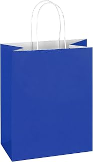 Mlyta 100 Pack 8x4.75x10 Inch Medium Royal Blue Kraft Paper Gift Bags with Handles Bulk for Goodie, Party Favor Brithday Grocery Shopping Business Wedding Retail Craft Treat To Go, Merchandise Sacks