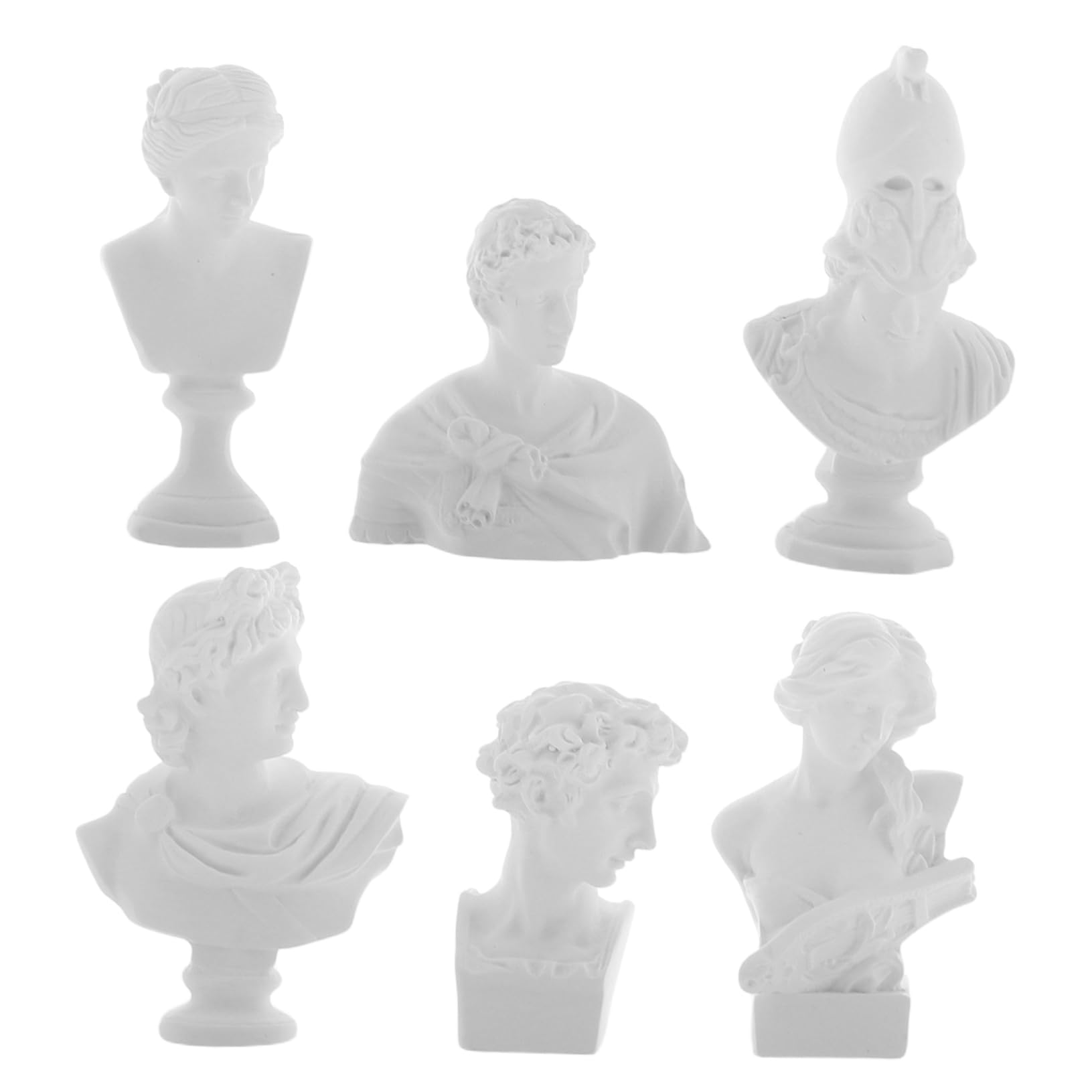 CIYODO 6pcs Doll House Decoration Mini Athena Figurine Mini God Statue Plaster Goddess Statue Mythology Sculpture Small Bust Bust Sculptures Desk Decoration White Plaster