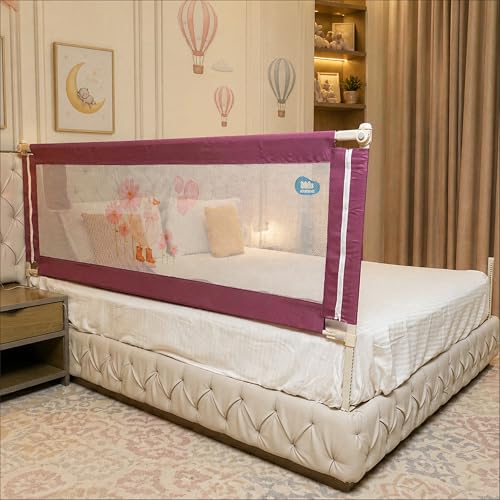 Image of Kids Station 1 Side Premium Bed Rail Guard (6.3ft x 2.6ft / 190x80cm), Bed Railing for Baby Safety, Kids Toddler Bed Protector Side Walls, Adjustable Height, Portable & Foldable (Maroon)