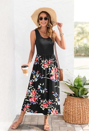 Image of WNEEDU Women's Summer Maxi Dress Casual Sleeveless Sundress