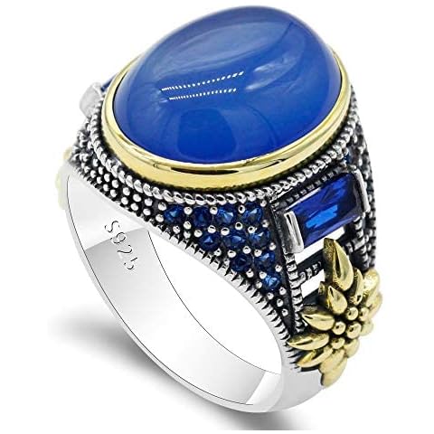 Qida Solid 925 Sterling Silver Ring for Men Onyx Stone Ring Turkish Handmade Agate Silver Luxury Vintage Men's Ring, 5 UK, Metal, Agate Cover