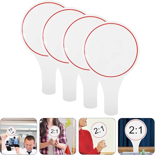 Miniatura 8 de STOBOK Raquetas de respuesta de borrado en seco 4 piezas de borrado en seco paletas de doble cara pizarra blanca redonda de mano para subastas