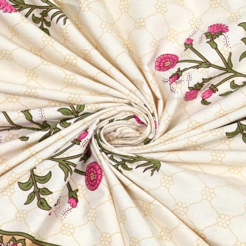 Image of 300 TC 100% Pure Cotton Bedsheet for Double Bed King Size (90x108) inch, Jaipuri Print Double Bedsheet with 2 Pillow Covers, Premium Printed Flat Bed Sheet