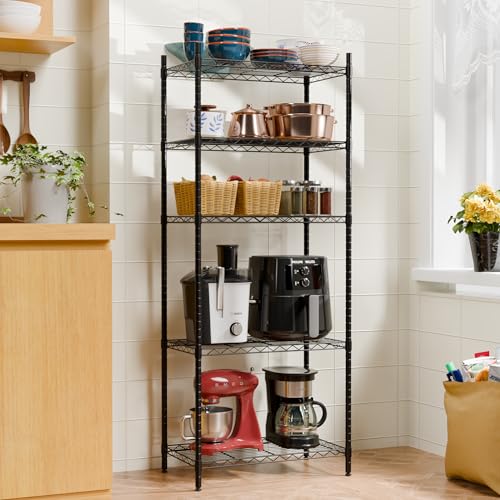 Image of TEX-RO Metal Rack for Kitchen Storage - Adjustable Iron Shelf with Wheels | Heavy Duty Steel Stand for Storage Multipurpose | 5 Tier Organiser Rack for Office, Bedroom (24X14X60 Inch)