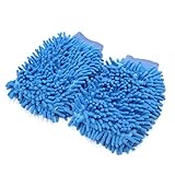 uxcell 2pcs Universal Blue Chenille Washing Cleaning Gloves Mitten for Home Car Vehicle